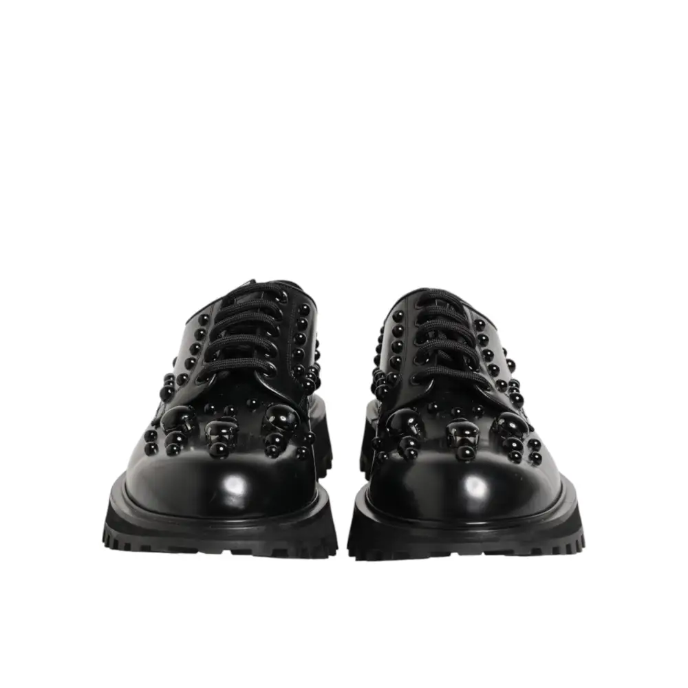 Dolce & Gabbana Schwarze mit Nieten besetzte Lederschnürschuhe für Herren - EU44/US11