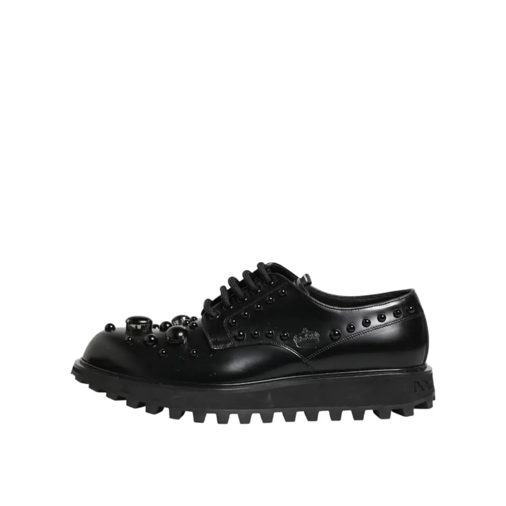Dolce & Gabbana Schwarze mit Nieten besetzte Lederschnürschuhe für Herren - EU44/US11