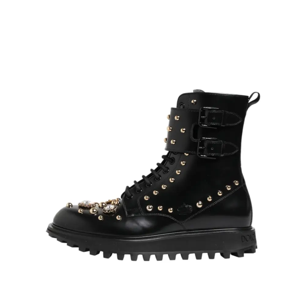 Dolce & Gabbana Schwarze Nietenschnürstiefel Schuhe mit mittlerer Weite