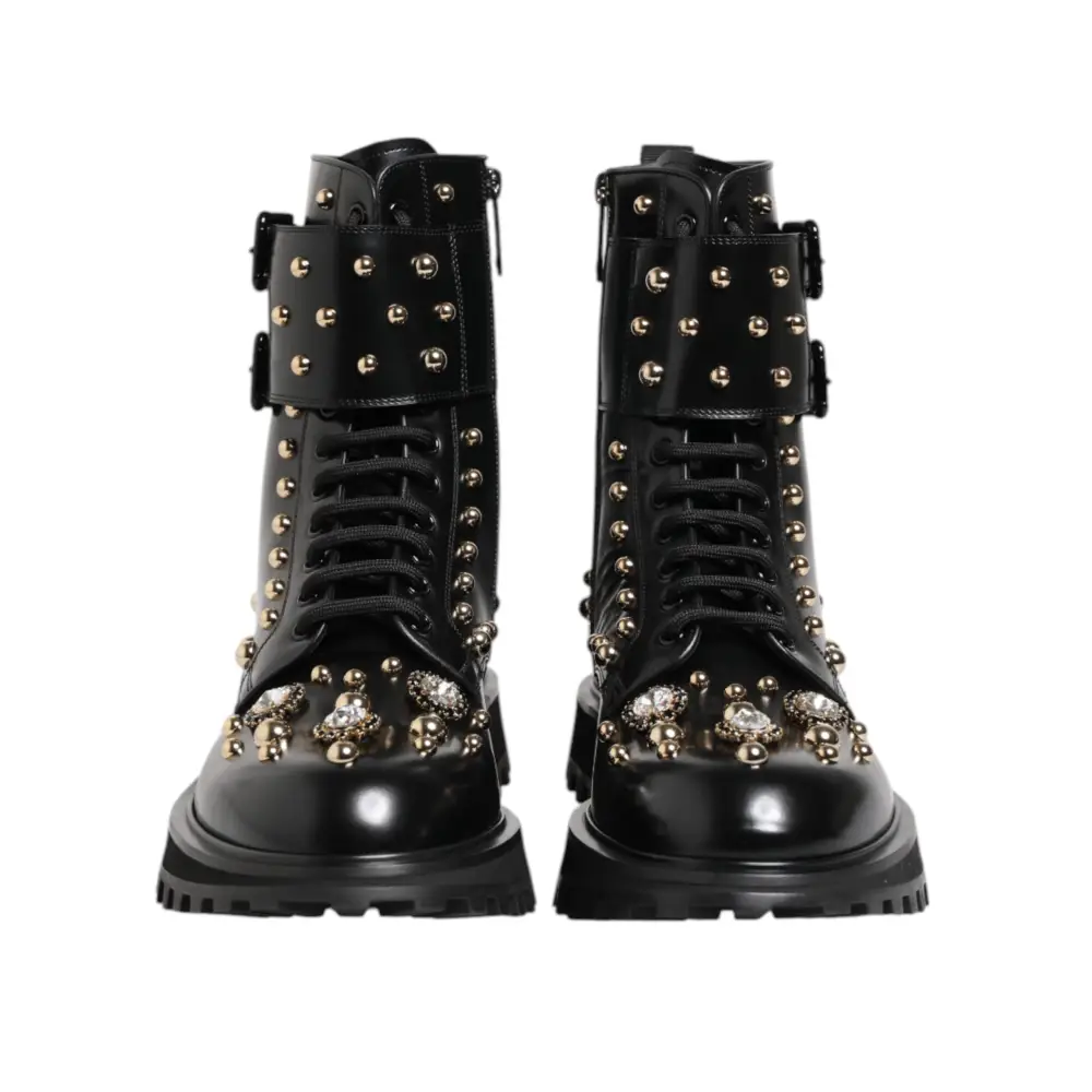 Dolce & Gabbana Schwarze Nietenschnürstiefel Schuhe mit mittlerer Weite