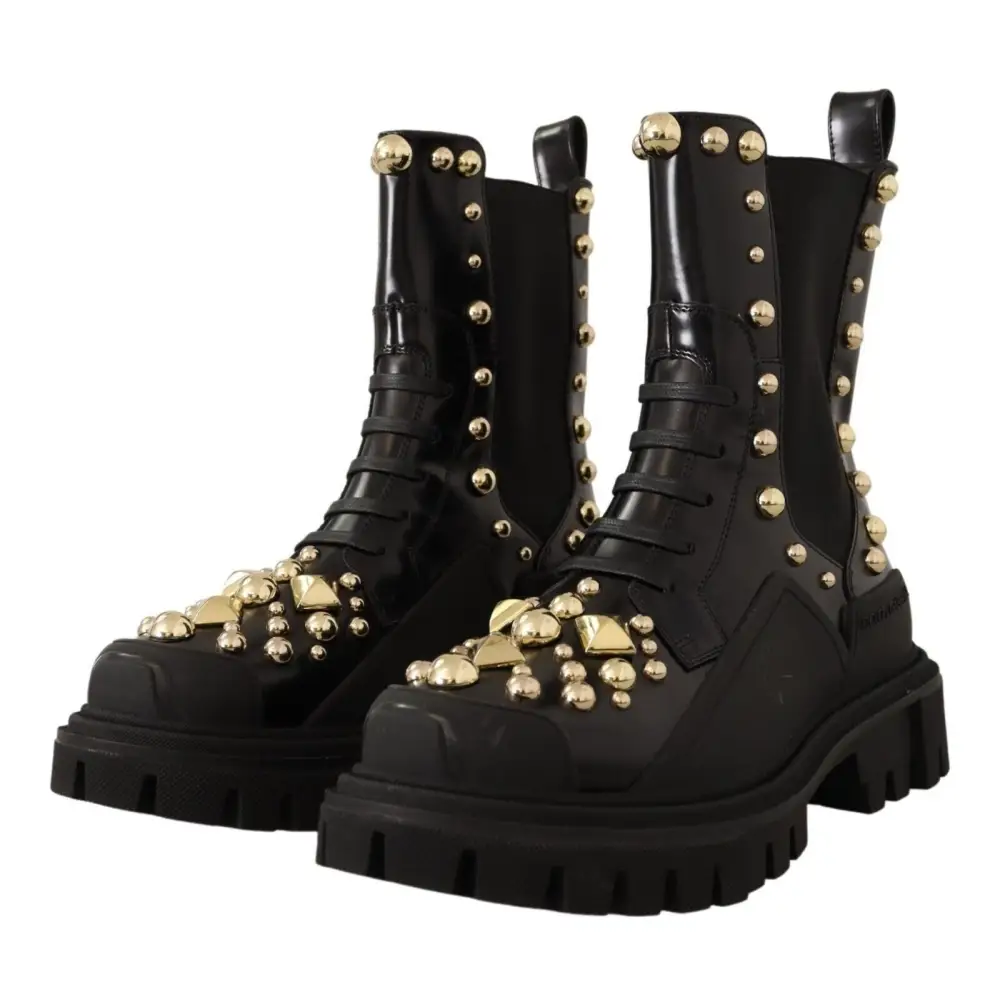 Dolce & Gabbana Schwarze Nietenstiefel aus Leder