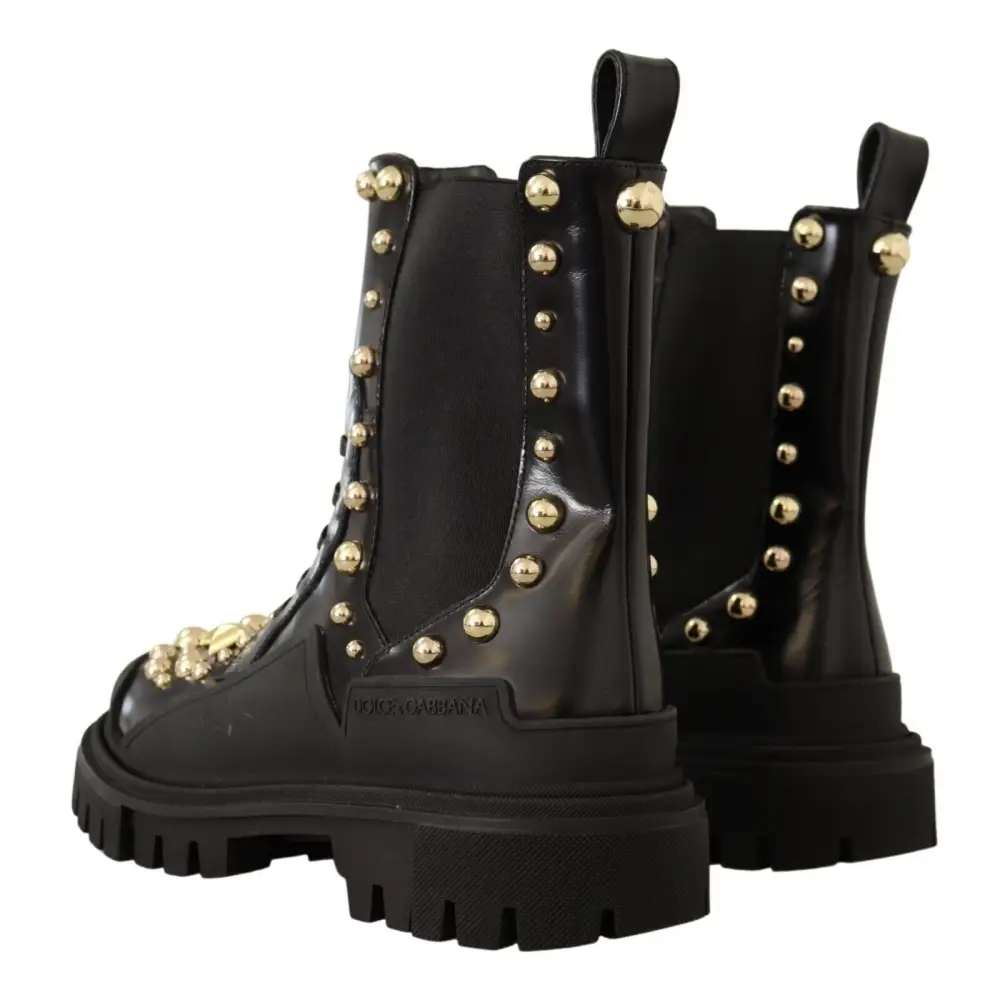 Dolce & Gabbana Schwarze Nietenstiefel aus Leder