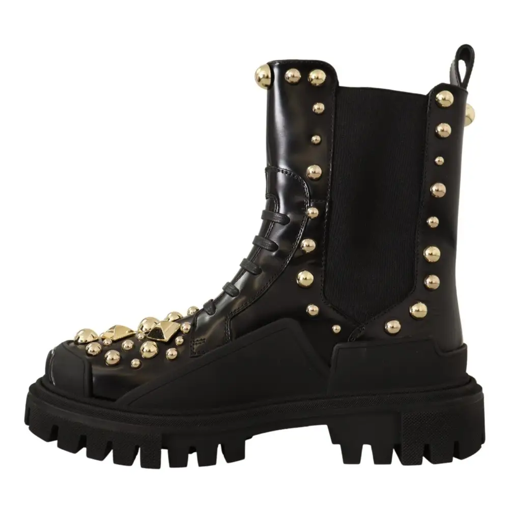 Dolce & Gabbana Schwarze Nietenstiefel aus Leder