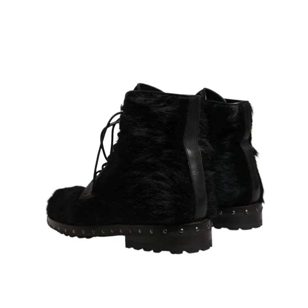 Dolce & Gabbana Schwarze Pony Style Leder Mid Calf Stiefel Schuhe - EU42/US9