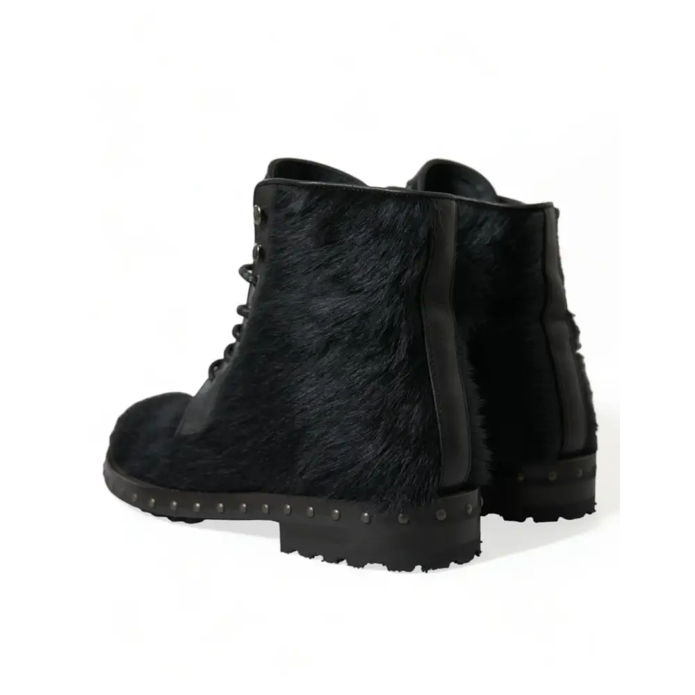 Dolce & Gabbana Schwarze Pony Style Leder Mid Calf Stiefel Schuhe - EU40/US7