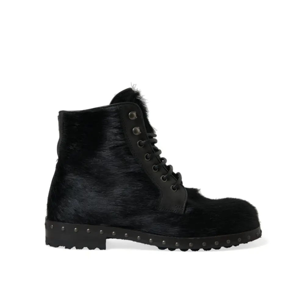 Dolce & Gabbana Schwarze Pony Style Leder Mid Calf Stiefel Schuhe - EU40/US7
