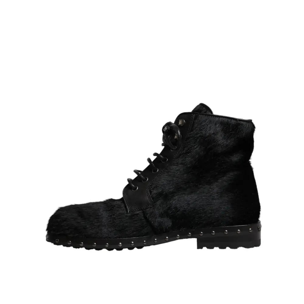 Dolce & Gabbana Schwarze Pony Style Leder Mid Calf Stiefel Schuhe - EU42/US9