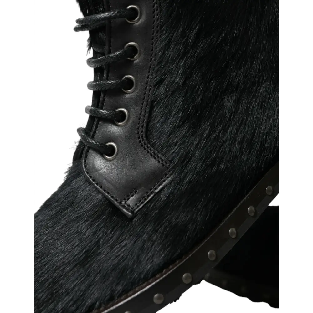 Dolce & Gabbana Schwarze Pony Style Leder Mid Calf Stiefel Schuhe - EU40/US7