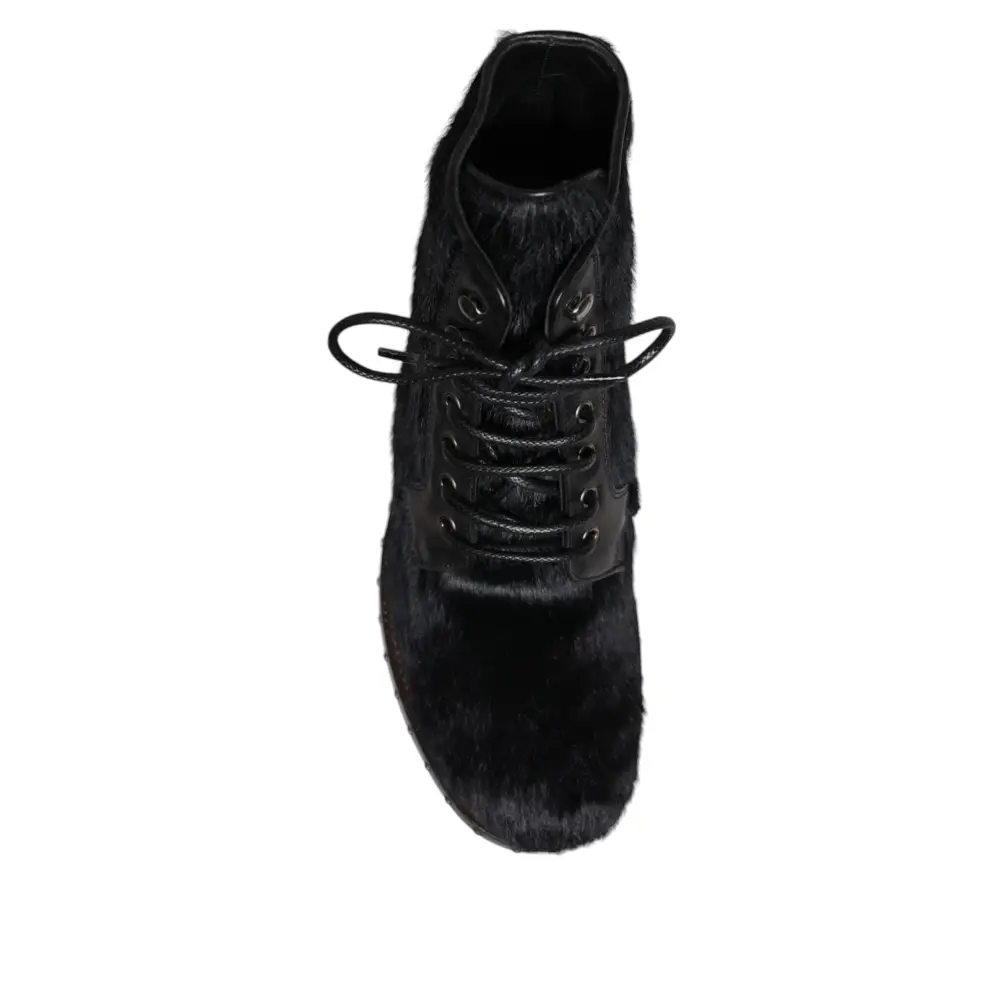 Dolce & Gabbana Schwarze Pony Style Leder Mid Calf Stiefel Schuhe - EU42/US9