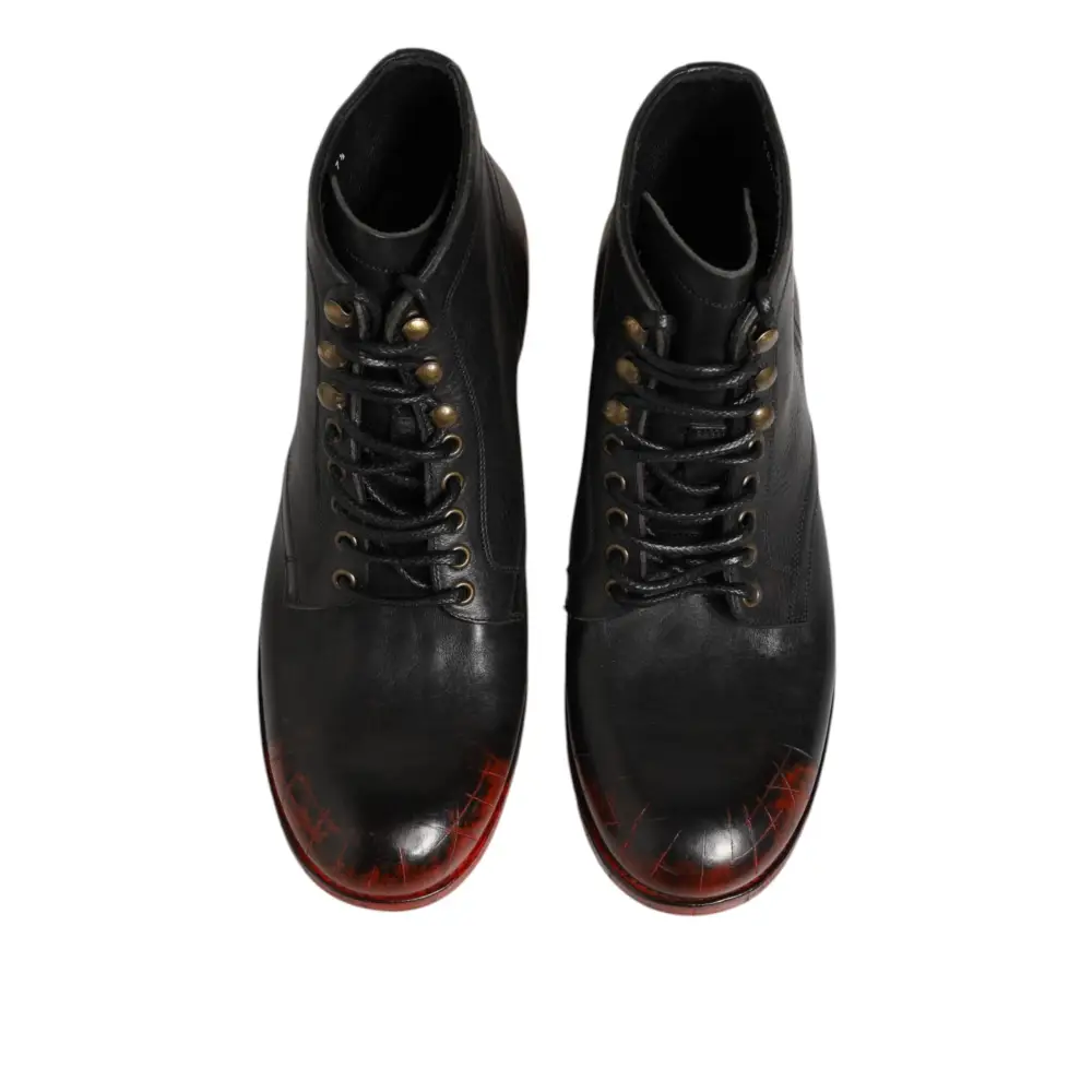 Dolce & Gabbana Schwarze Rote Schnürstiefeletten Kurzstiefel Schuhe - EU44/US11