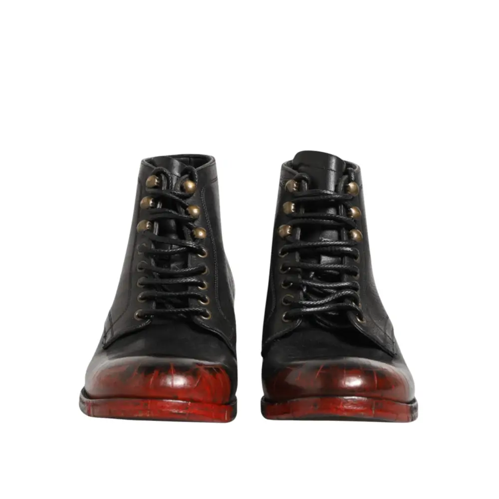 Dolce & Gabbana Schwarze Rote Schnürstiefeletten Kurzstiefel Schuhe - EU44/US11