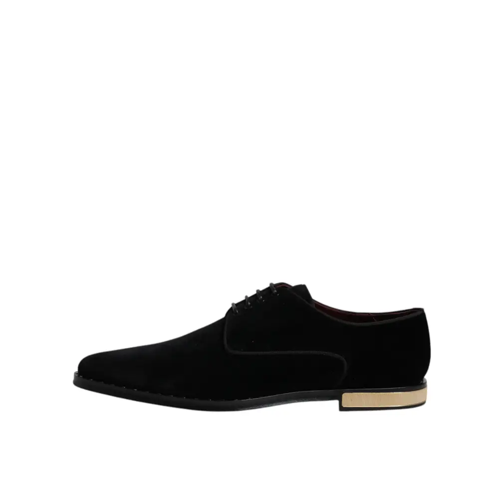 Dolce & Gabbana Schwarze Samt-Baumwoll-Spitzen-Derby-Schuhe - EU43/US10