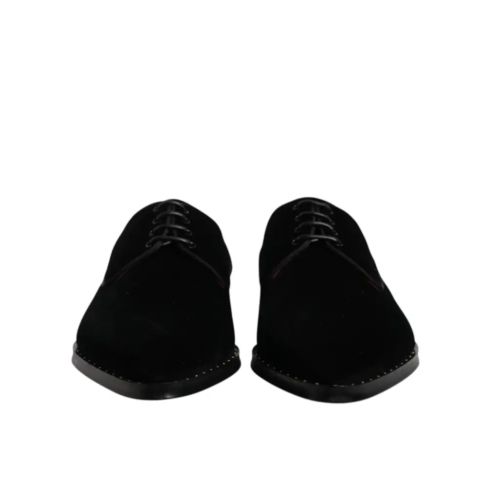 Dolce & Gabbana Schwarze Samt-Baumwoll-Spitzen-Derby-Schuhe - EU43/US10