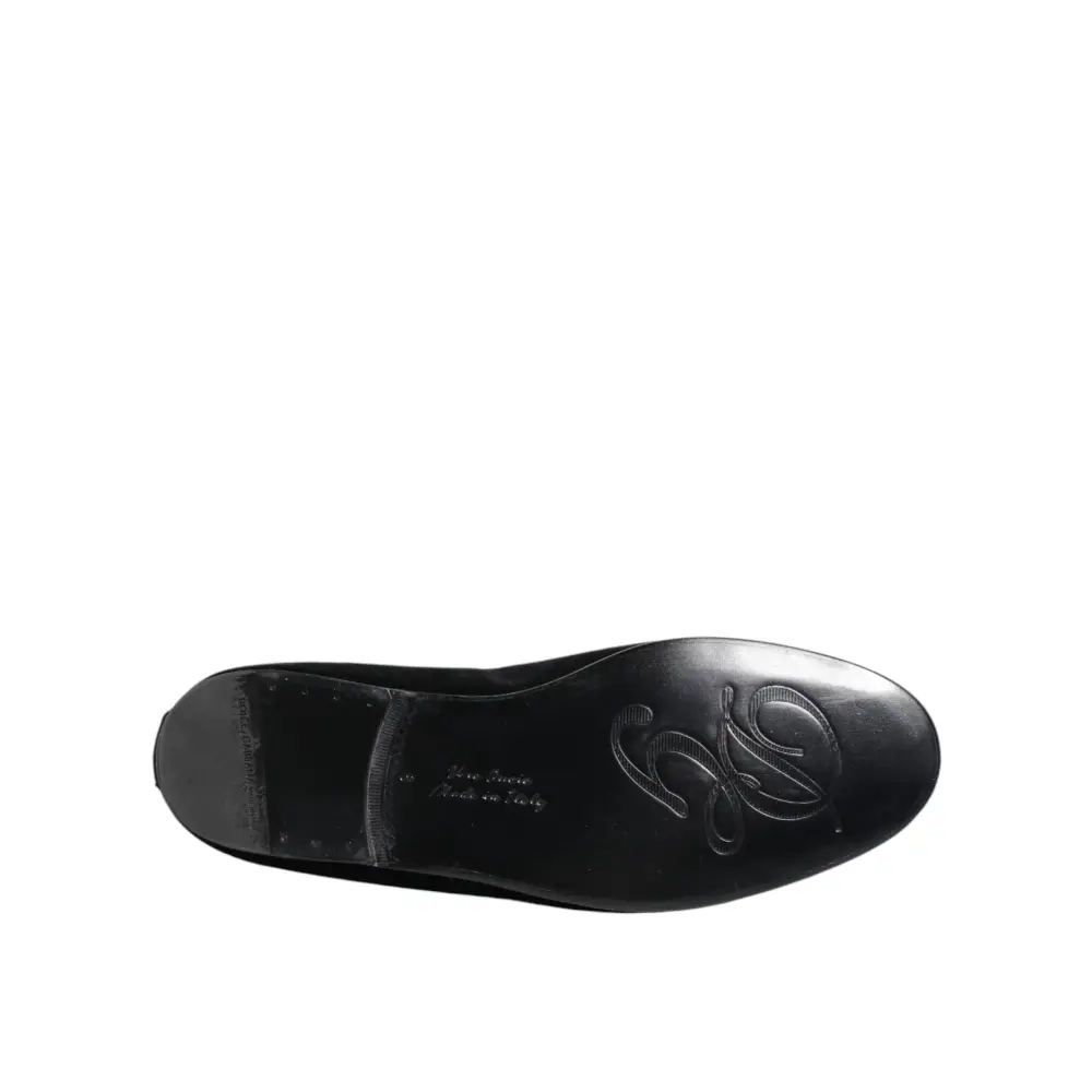 Dolce & Gabbana Schwarze Samt-Goldkrone Herren-Loafer - EU40/US7