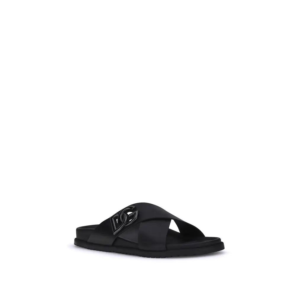 Dolce & Gabbana Schwarze Sandalen aus Kalbsleder Bos Taurus - EU41/US8