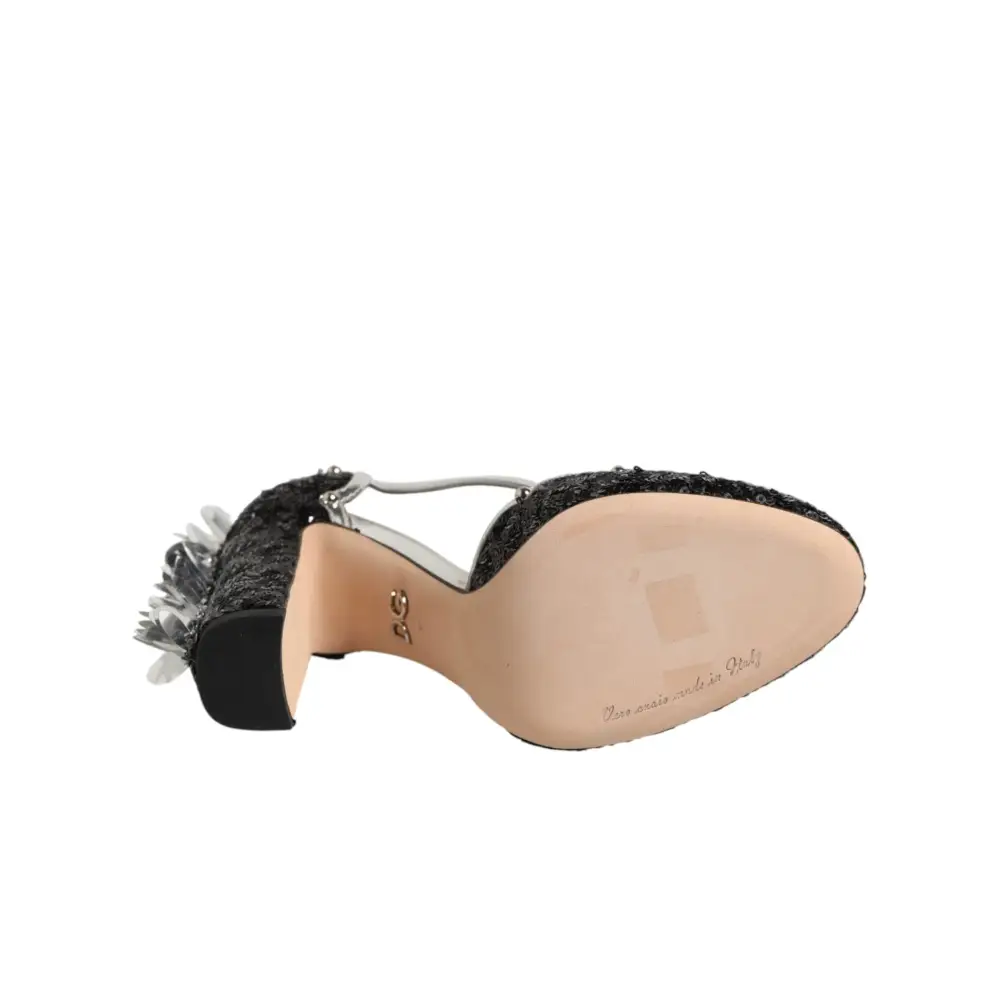 Dolce & Gabbana Schwarze Sandalen mit Pailletten und Knöchelriemen - EU38/US7.5