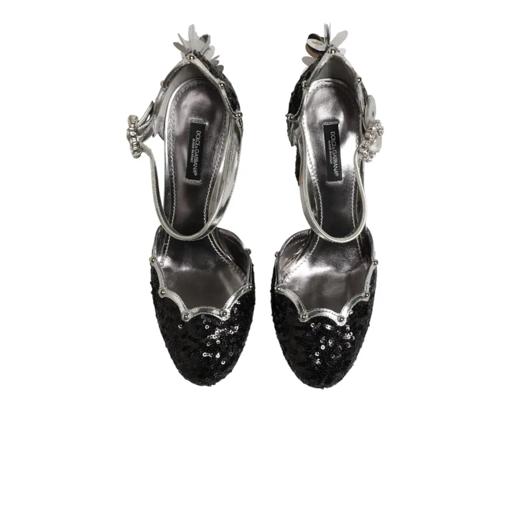 Dolce & Gabbana Schwarze Sandalen mit Pailletten und Knöchelriemen - EU38/US7.5