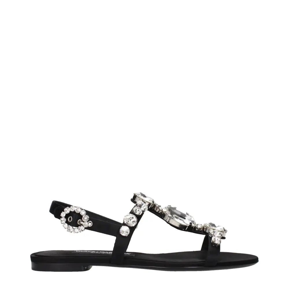 Dolce & Gabbana Schwarze Satin-Flachsandalen