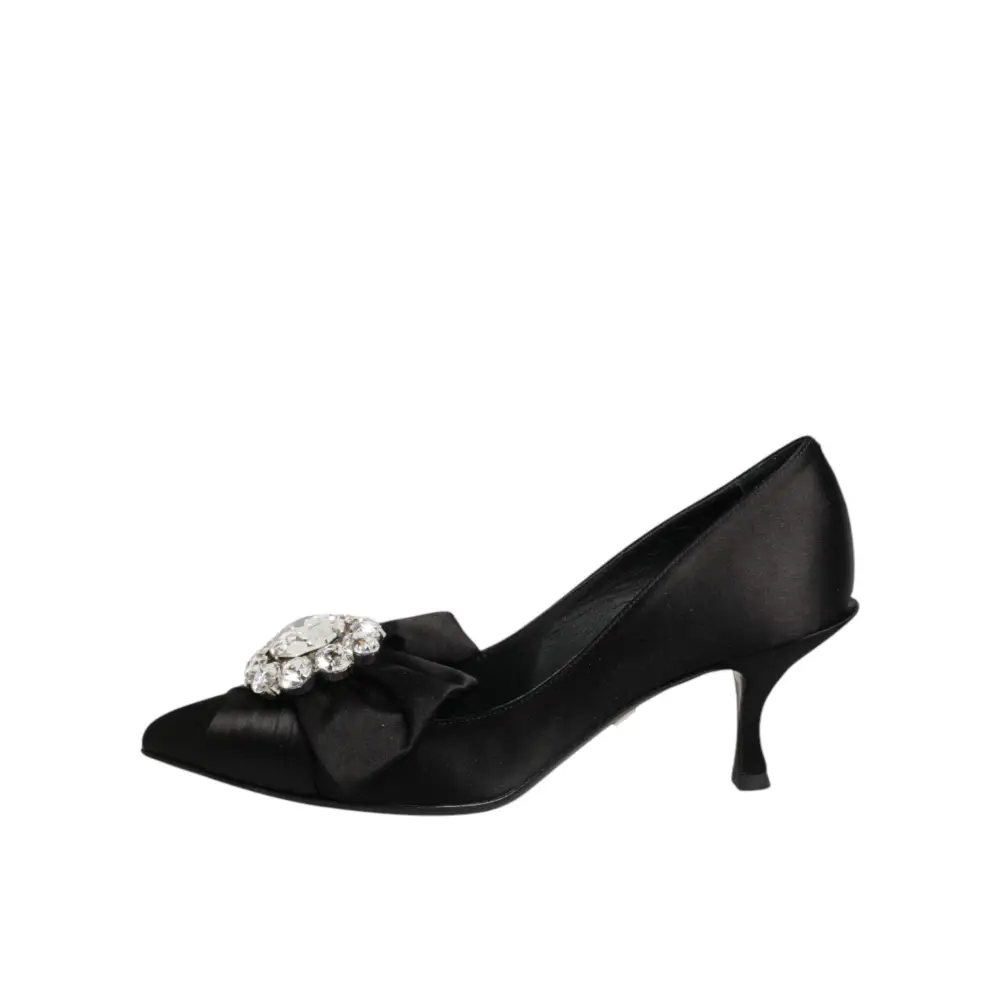 Dolce & Gabbana Schwarze Satin-Pumps mit Kristallschleife
