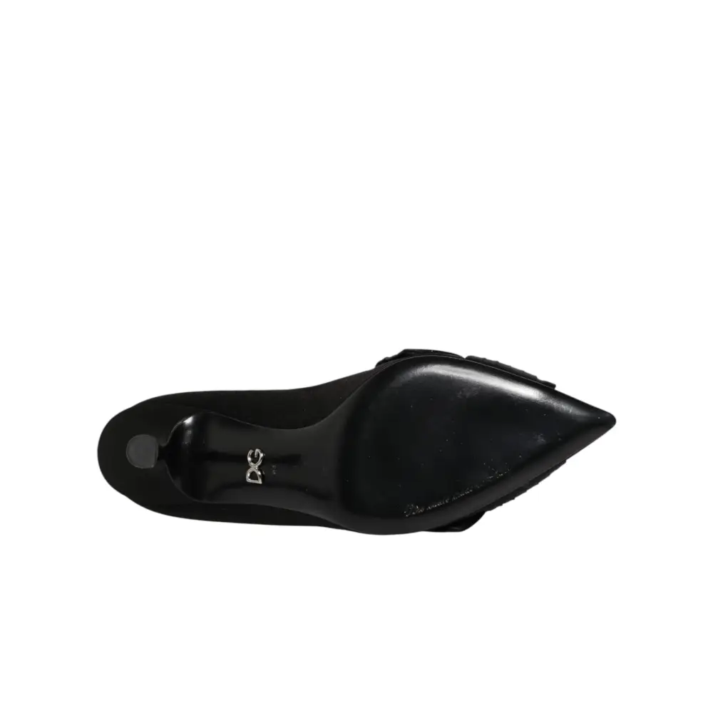 Dolce & Gabbana Schwarze Satin-Pumps mit Kristallschleife