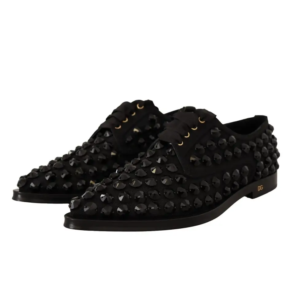 Dolce & Gabbana Schwarze Schnürschuhe mit Nieten Formal Flats Schuhe - EU39/US8.5