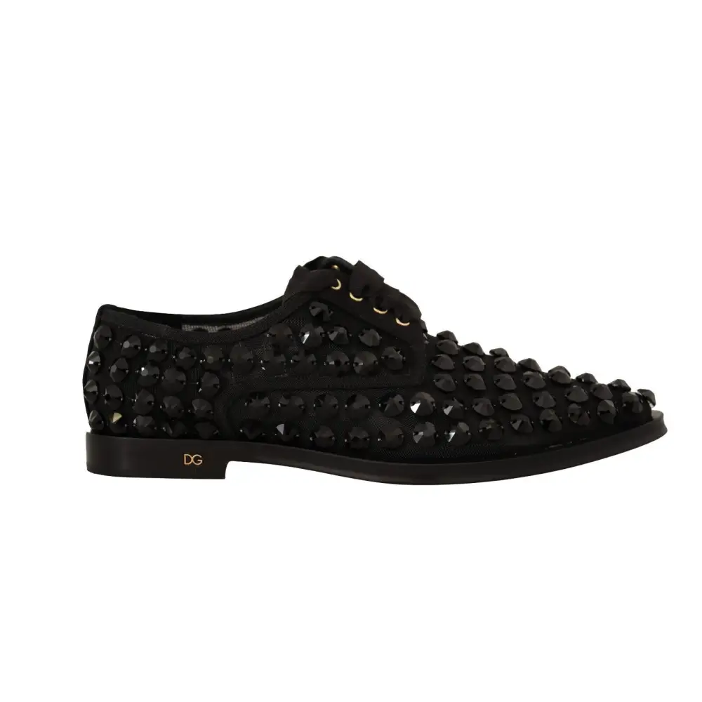 Dolce & Gabbana Schwarze Schnürschuhe mit Nieten Formal Flats Schuhe - EU39/US8.5