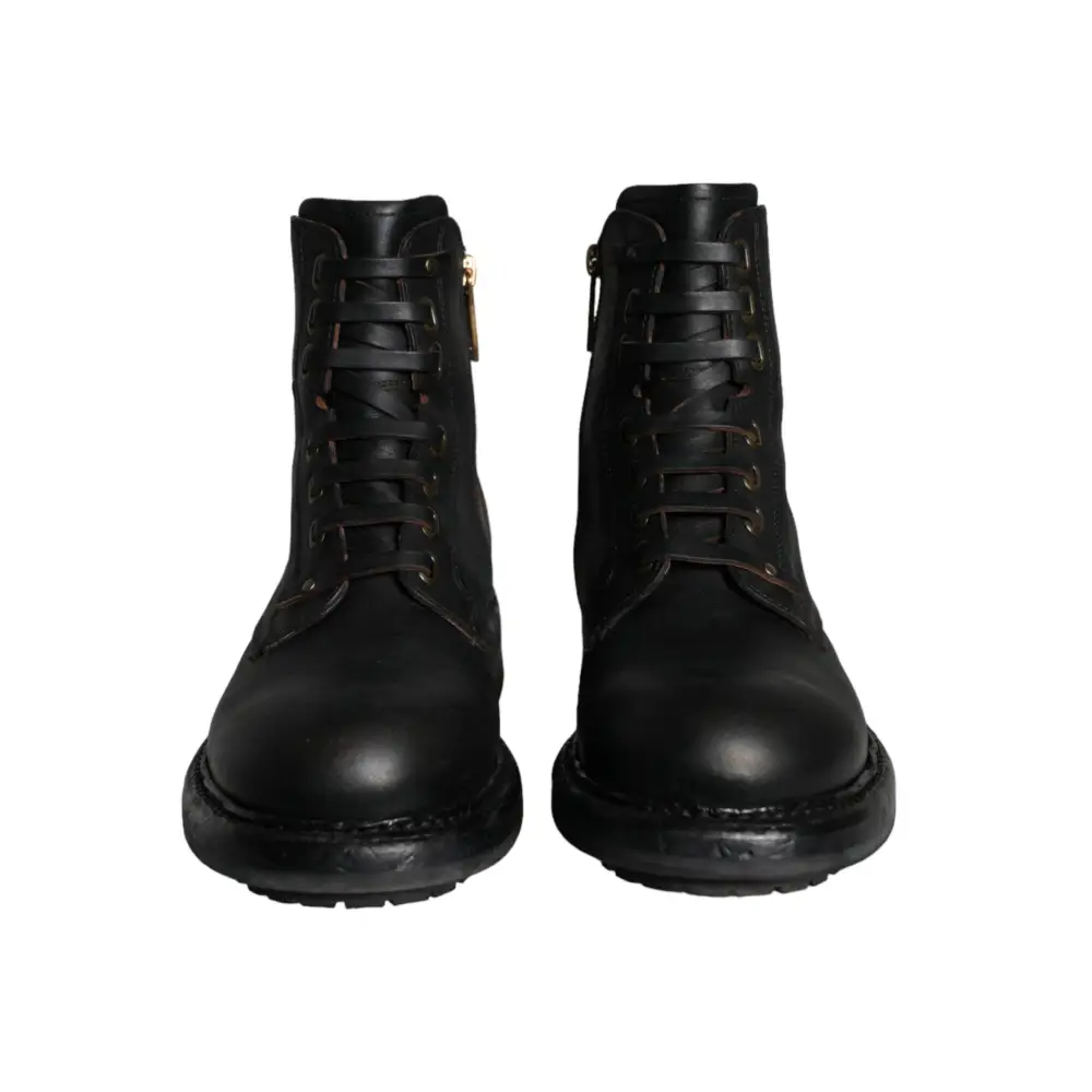 Dolce & Gabbana Schwarze Schnürstiefel Mid Calf Stiefel Männer Schuhe - EU40/US7