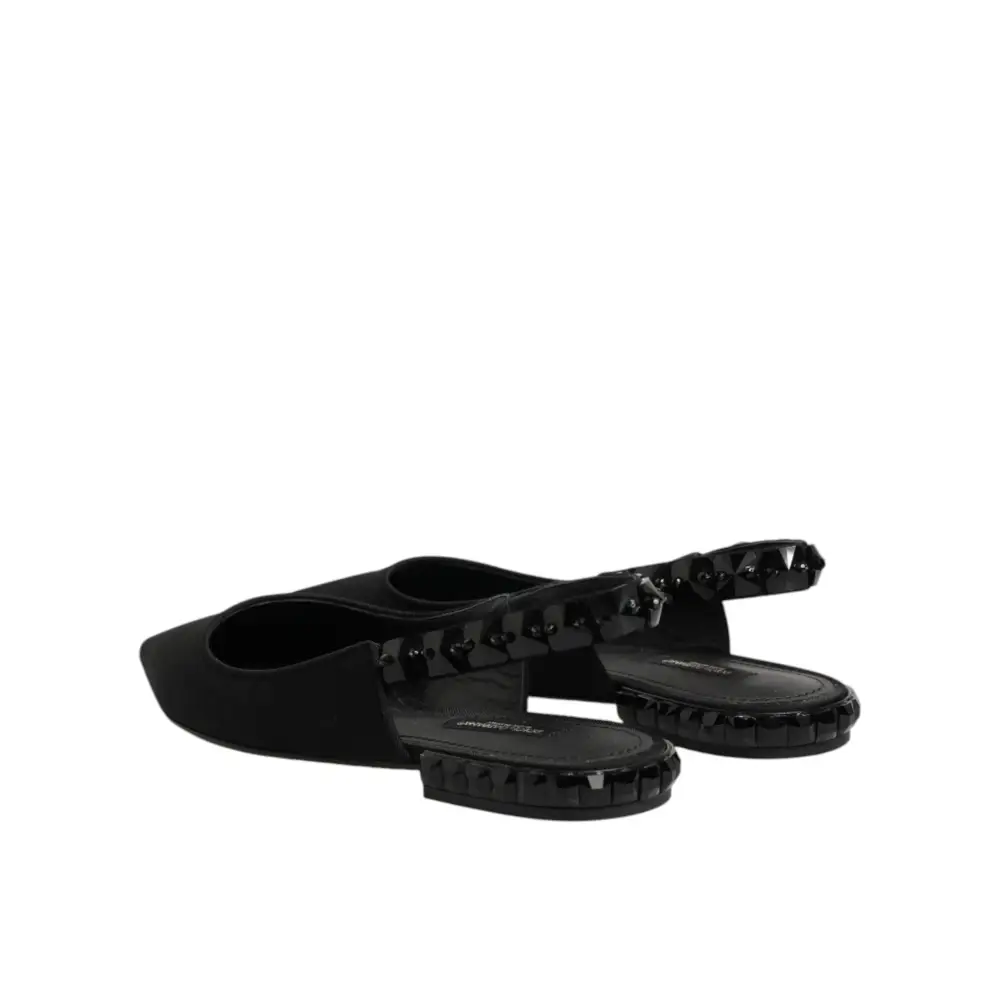 Dolce & Gabbana Schwarze Slingback-Schuhe aus Charmeuse mit Kristallen - EU37/US6.5