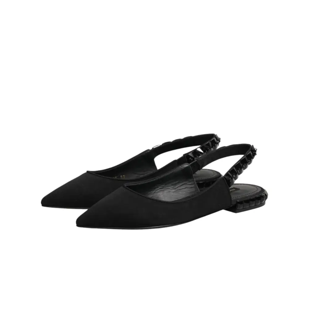 Dolce & Gabbana Schwarze Slingback-Schuhe aus Charmeuse mit Kristallen - EU37/US6.5