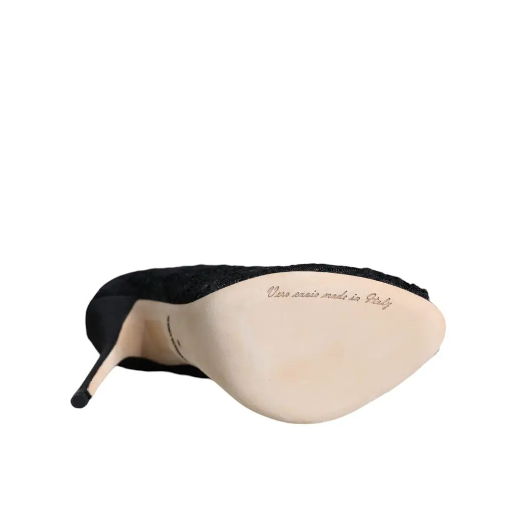 Dolce & Gabbana Schwarze Spitze Stretch Heels Mid Calf Stiefel Schuhe - EU36/US6