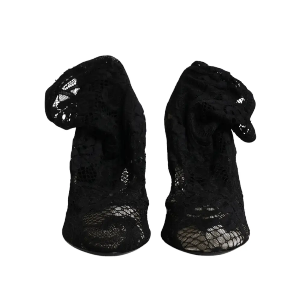 Dolce & Gabbana Schwarze Spitze Stretch Heels Mittlere Wadenstiefel Schuhe - EU37.5/US7