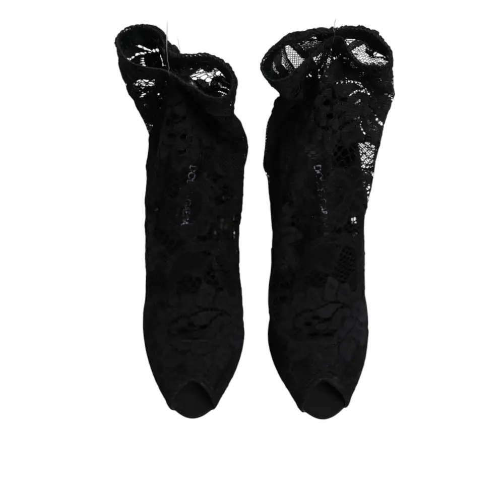 Dolce & Gabbana Schwarze Stretch-Taormina-Spitzenstiefel - EU39/US8.5