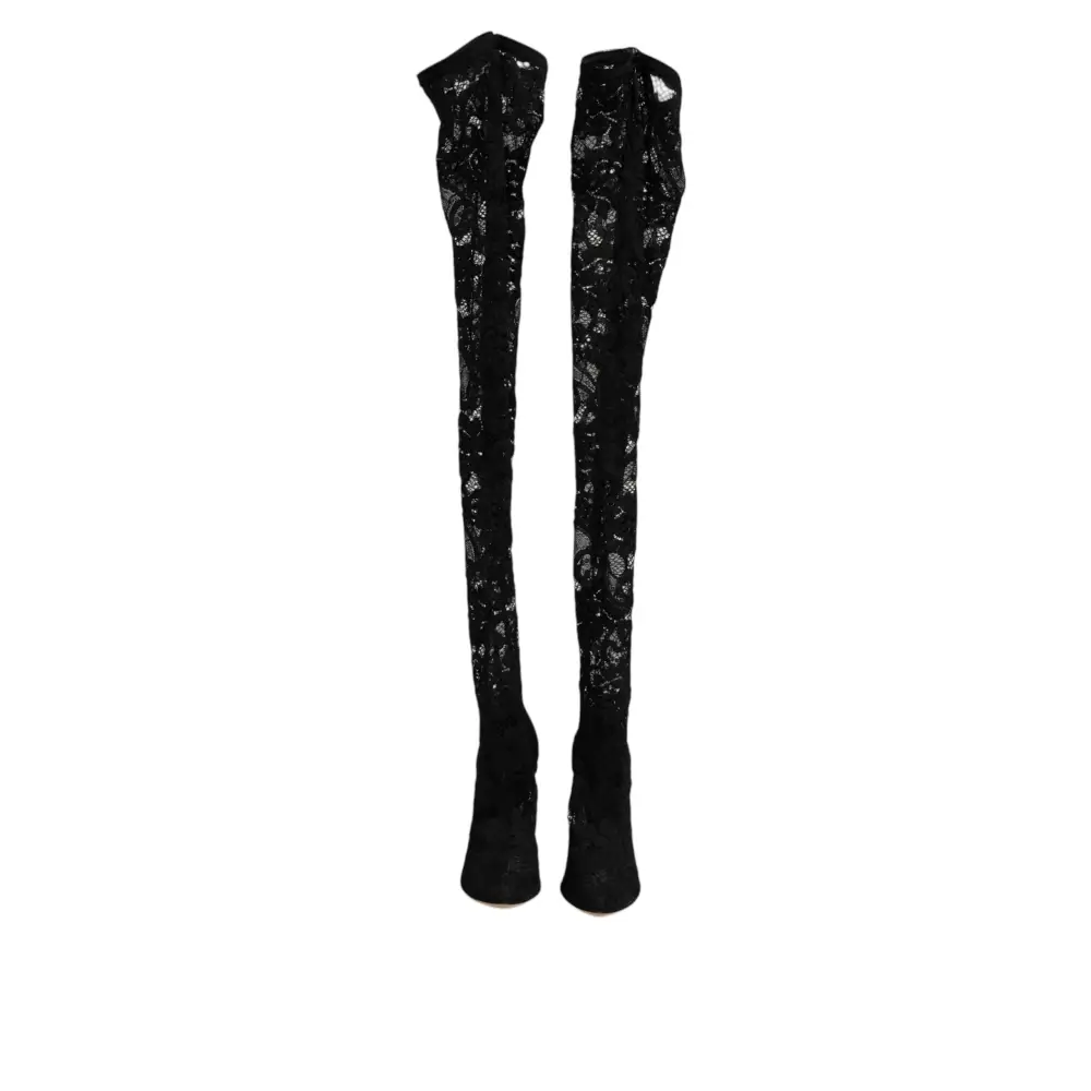 Dolce & Gabbana Schwarze Taormina-Spitzen-Socken-Pumps-Stiefel - EU39/US8.5