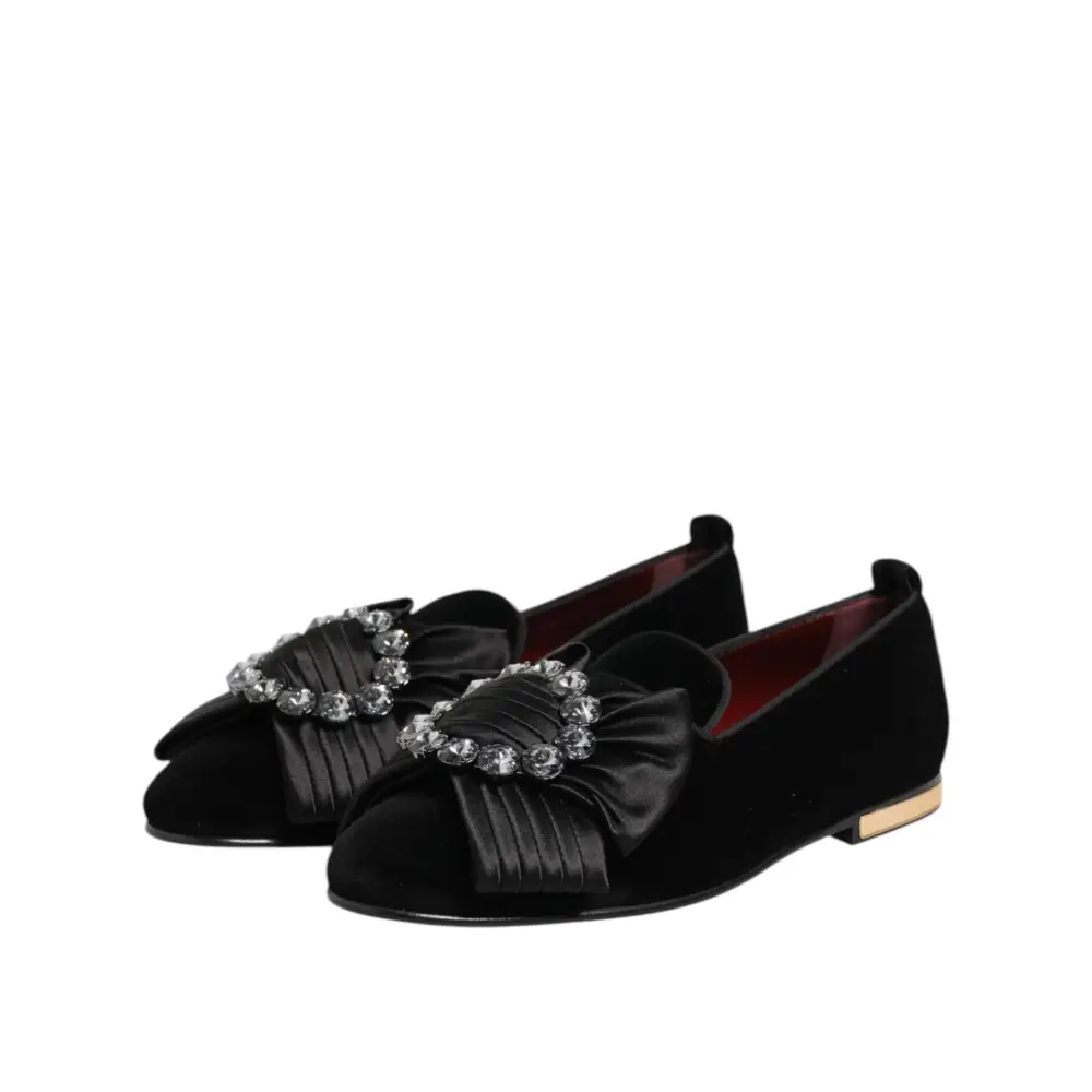 Dolce & Gabbana Schwarze VATICANO Crystal Ribbon Slip On Schuhe