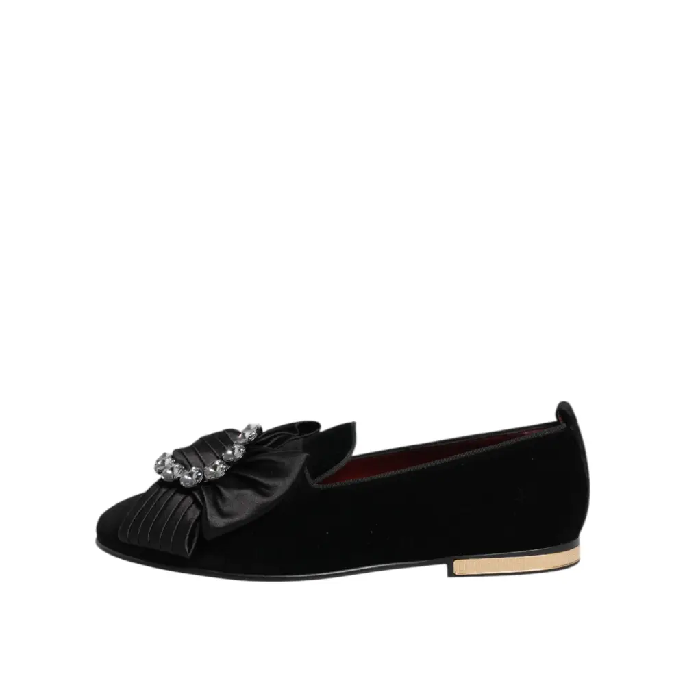 Dolce & Gabbana Schwarze VATICANO Crystal Ribbon Slip On Schuhe