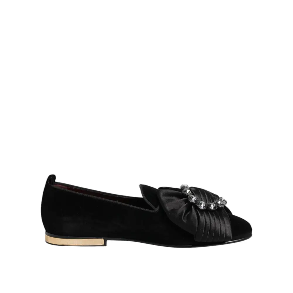 Dolce & Gabbana Schwarze VATICANO Crystal Ribbon Slip On Schuhe