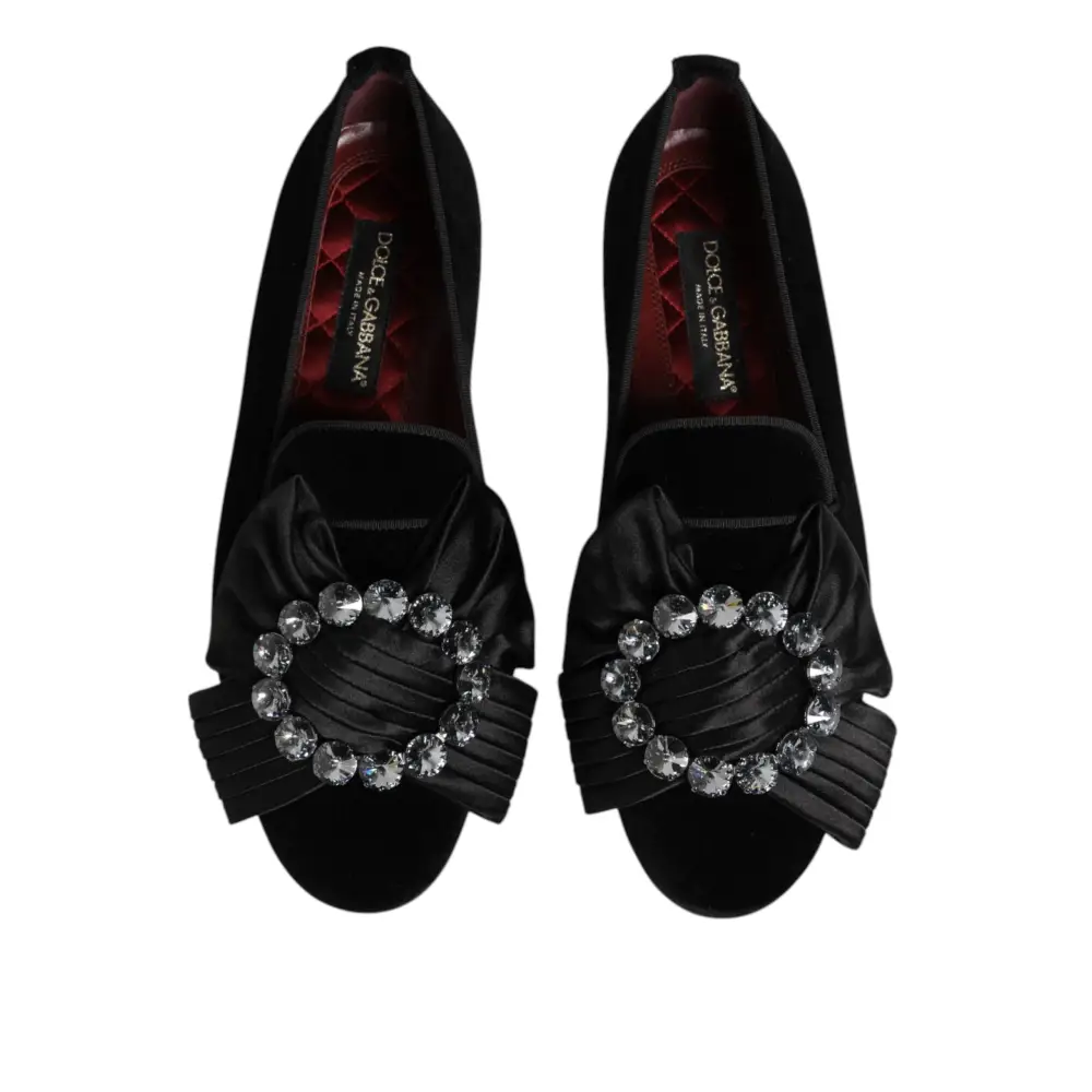 Dolce & Gabbana Schwarze VATICANO Crystal Ribbon Slip On Schuhe
