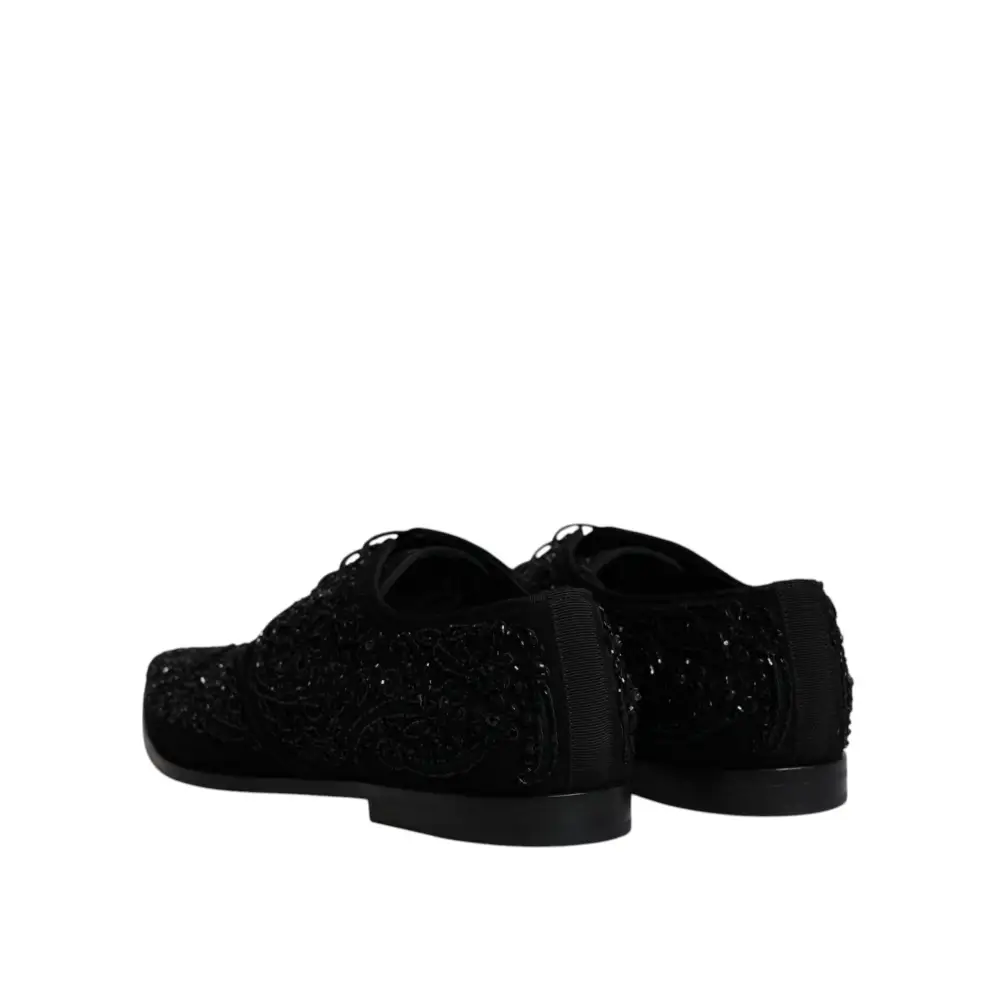 Dolce & Gabbana Schwarze verschönerte Wildleder Derby Formelle Schuhe - EU45/US12