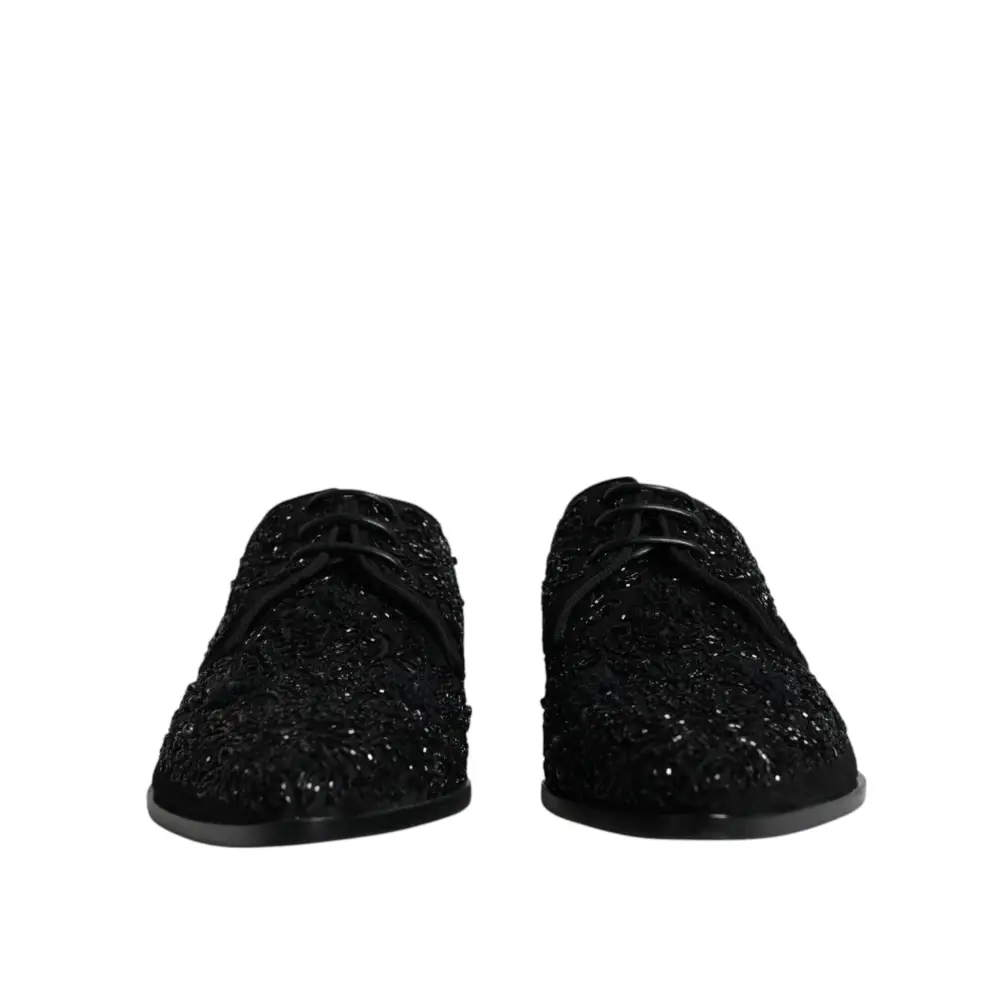 Dolce & Gabbana Schwarze verschönerte Wildleder Derby Formelle Schuhe - EU45/US12
