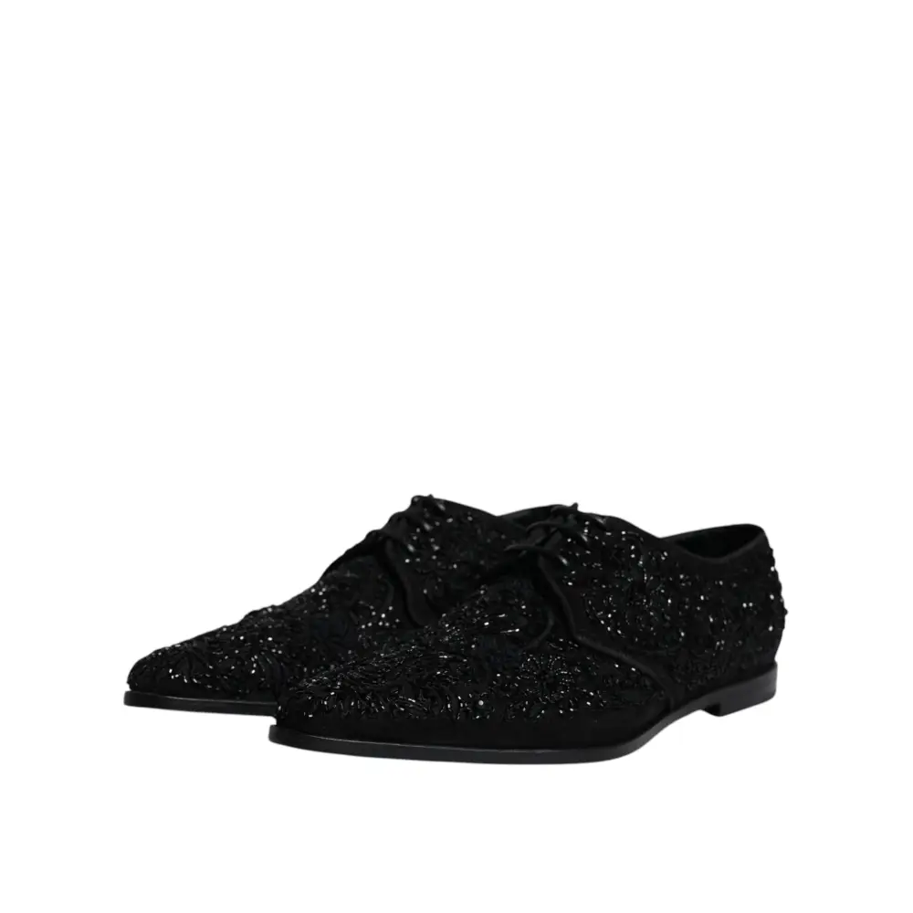 Dolce & Gabbana Schwarze verschönerte Wildleder Derby Formelle Schuhe - EU45/US12