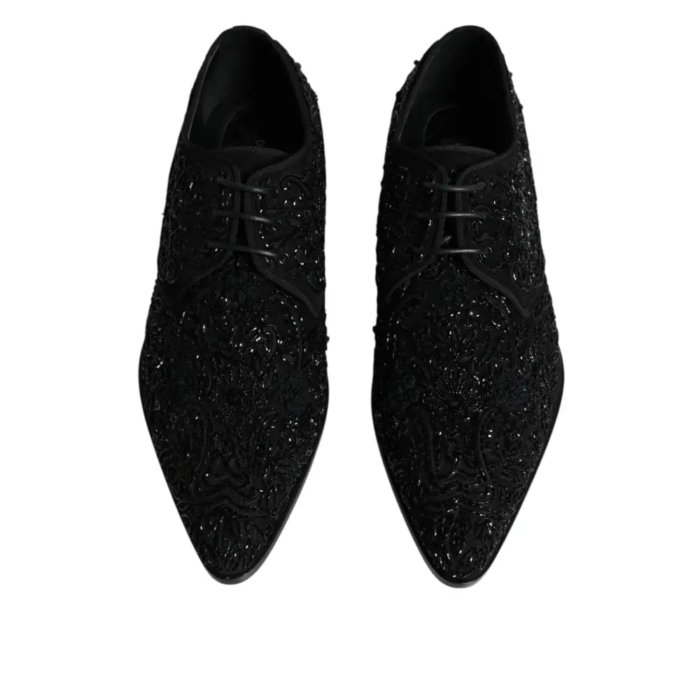 Dolce & Gabbana Schwarze verschönerte Wildleder Derby Formelle Schuhe - EU45/US12