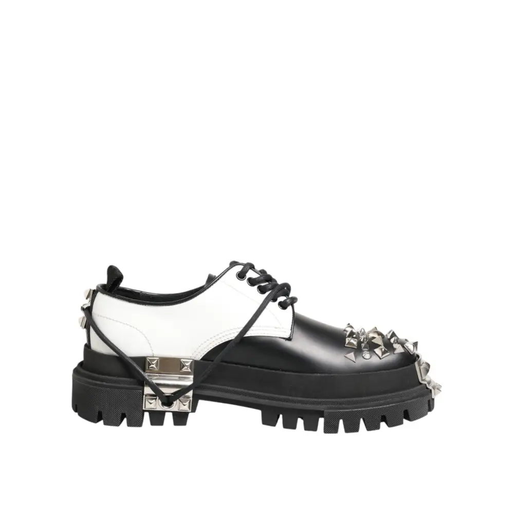Dolce & Gabbana Schwarze-Weiße Herren-Derby-Schuhe mit Nieten - EU44/US11
