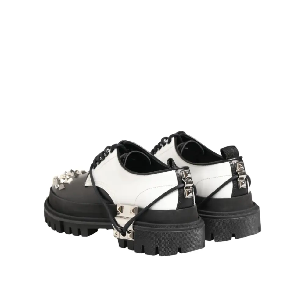 Dolce & Gabbana Schwarze-Weiße Herren-Derby-Schuhe mit Nieten - EU44/US11