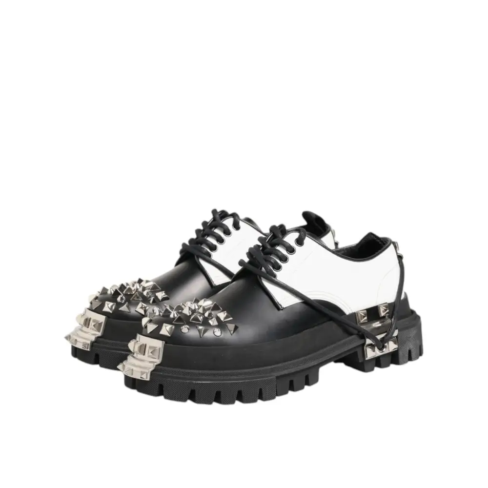 Dolce & Gabbana Schwarze-Weiße Herren-Derby-Schuhe mit Nieten - EU44/US11