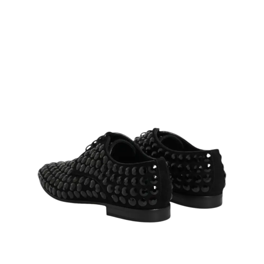 Dolce & Gabbana Schwarze Wildleder Strass Derby Formelle Schuhe