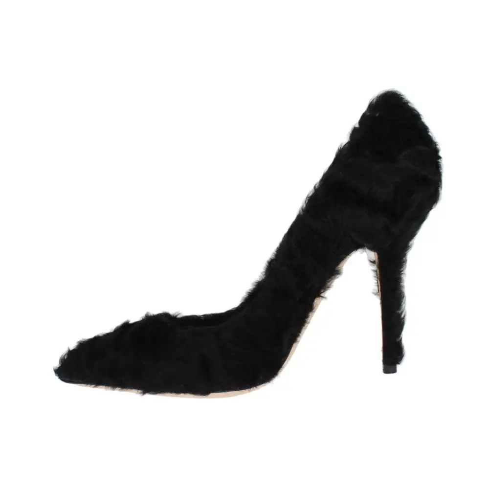 Dolce & Gabbana Schwarze Xiangao Lammfell Leder Pumps - EU40/US9.5