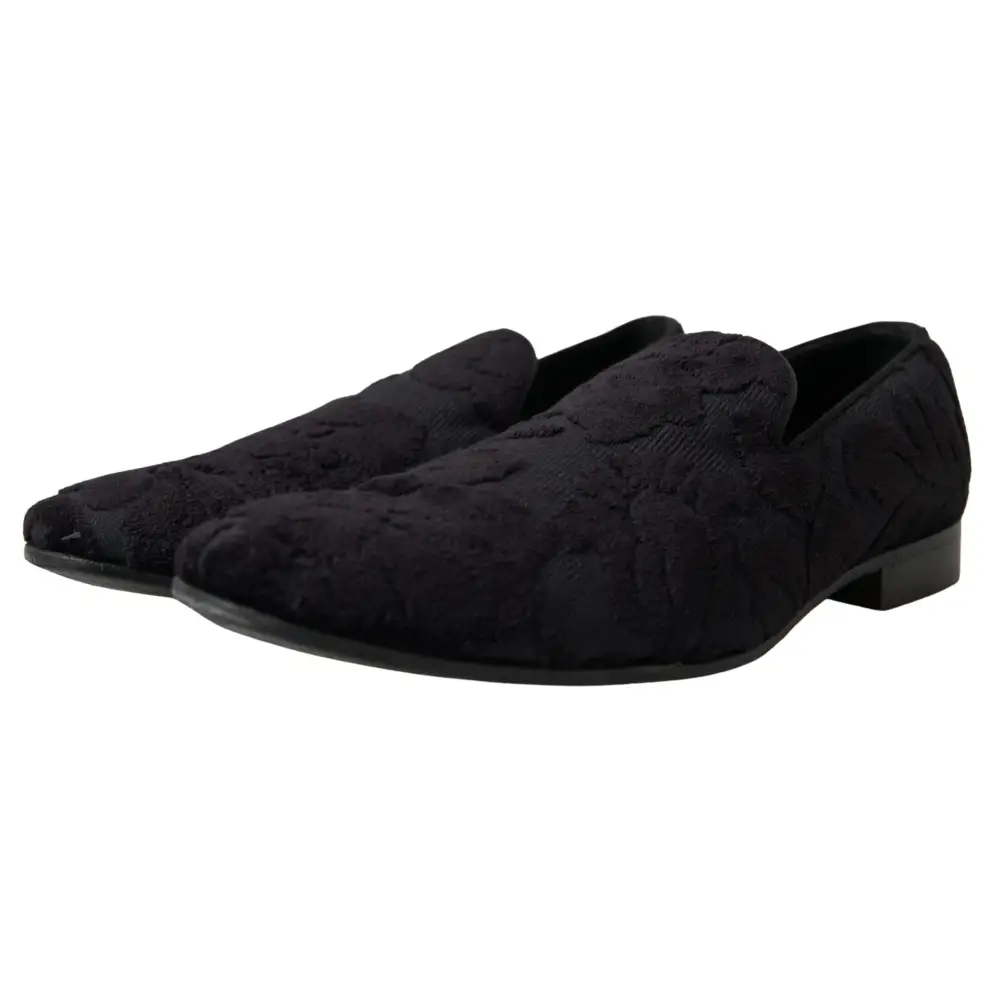 Dolce & Gabbana Schwarzer Brokat Loafers Formelle Schuhe - EU44/US11