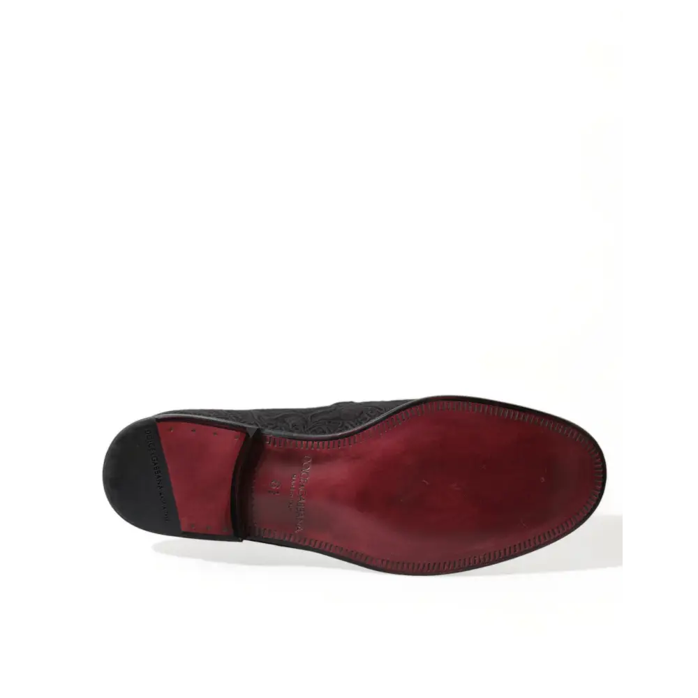 Dolce & Gabbana Schwarzer Brokat Männer Slip On Loafer Kleid Schuhe - EU40.5/US7.5