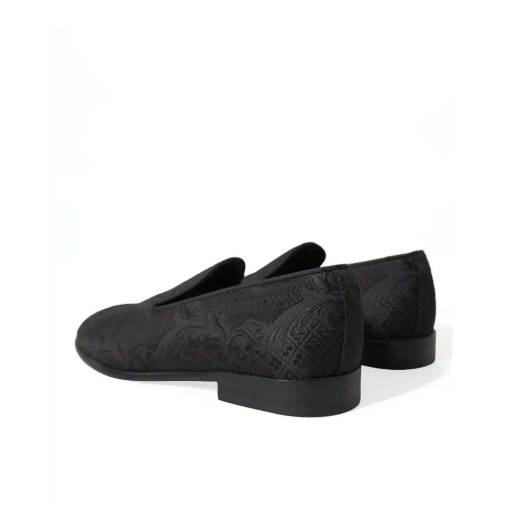 Dolce & Gabbana Schwarzer Brokat Männer Slip On Loafer Kleid Schuhe - EU40.5/US7.5