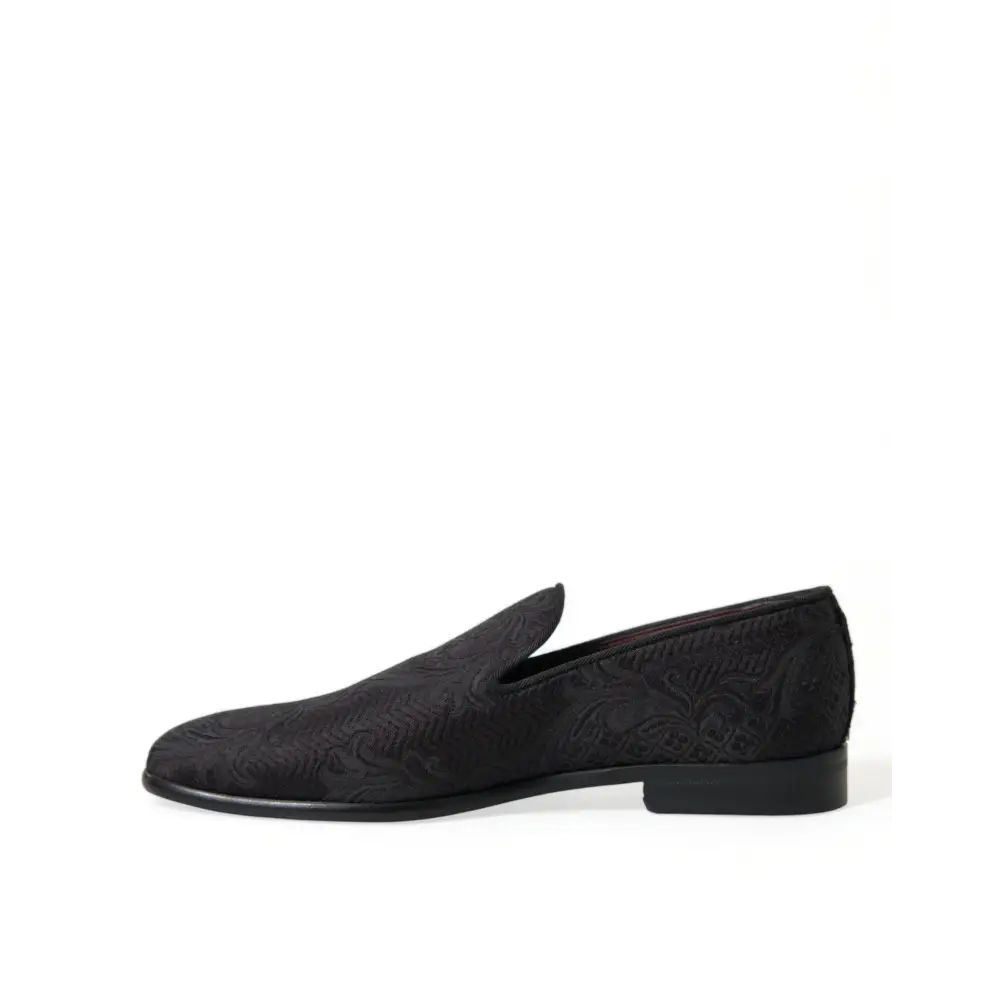Dolce & Gabbana Schwarzer Brokat Männer Slip On Loafer Kleid Schuhe - EU40.5/US7.5